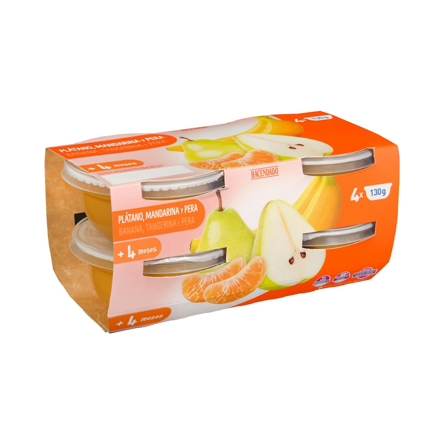 Compote banane, mandarine et poire Hacendado, dès 4 mois